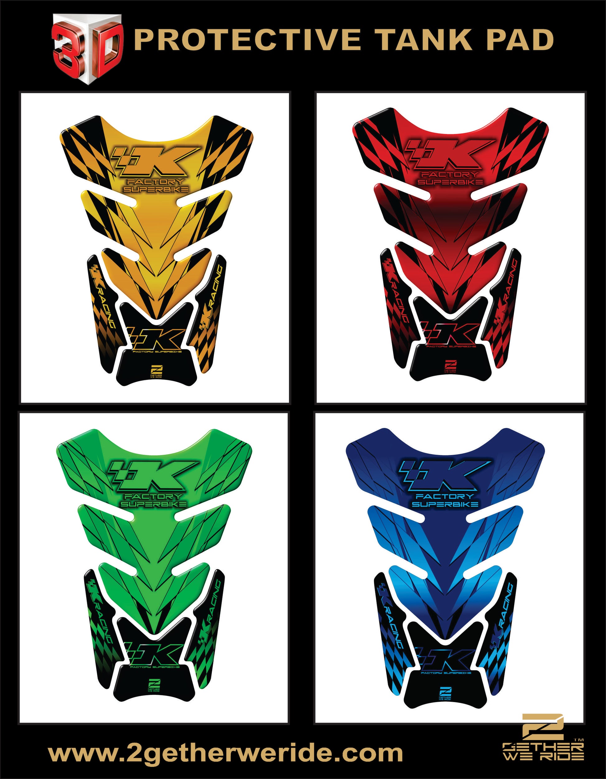 Kawasaki Factory Super Bike, Green and Black Motor Bike Tank Pad  Protector 2006 - 2022. K Racing