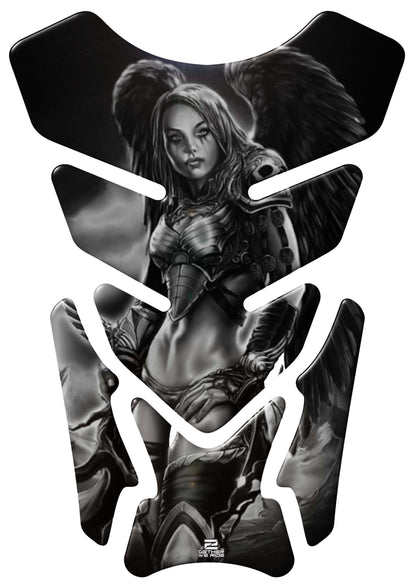 Motor Bike Tank Pad. Black Amazon Warrior with Angelic Wings.