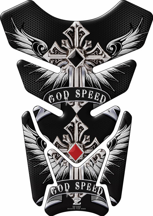 Motor Bike Tank Pad. Religious Range. God Speed Black Honey Comb. Universal Fit. Christian Motor Bike Tank Pad.