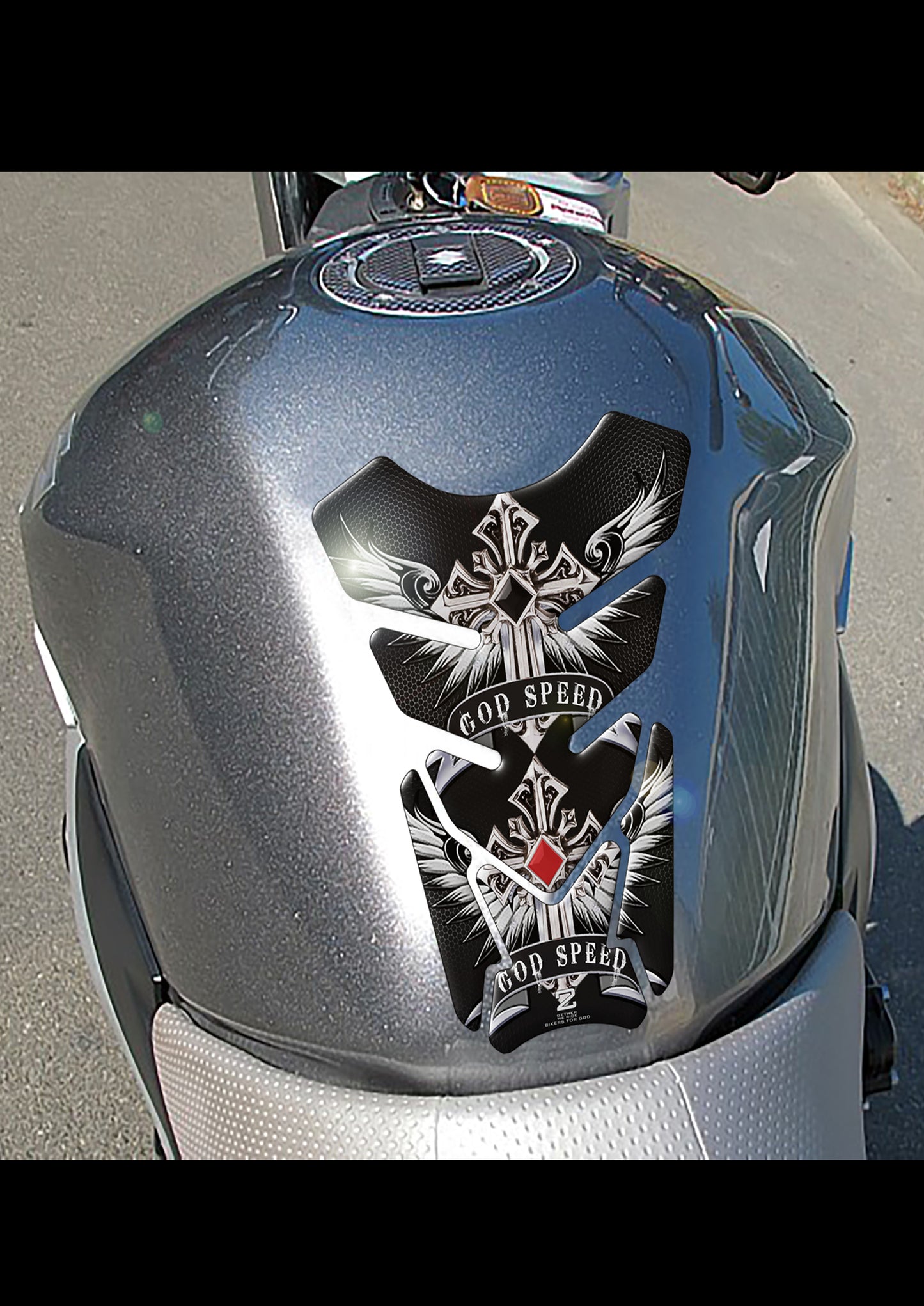 Motor Bike Tank Pad. Religious Range. God Speed Black Honey Comb. Universal Fit. Christian Motor Bike Tank Pad.