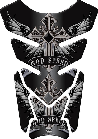 Motor Bike Tank Pad Protector. Religious Range. God Speed Black. Universal Fit. Christian Motor Bike Tank Pad.