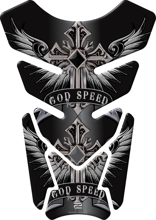 Motor Bike Tank Pad Protector. Religious Range. God Speed Black. Universal Fit. Christian Motor Bike Tank Pad.