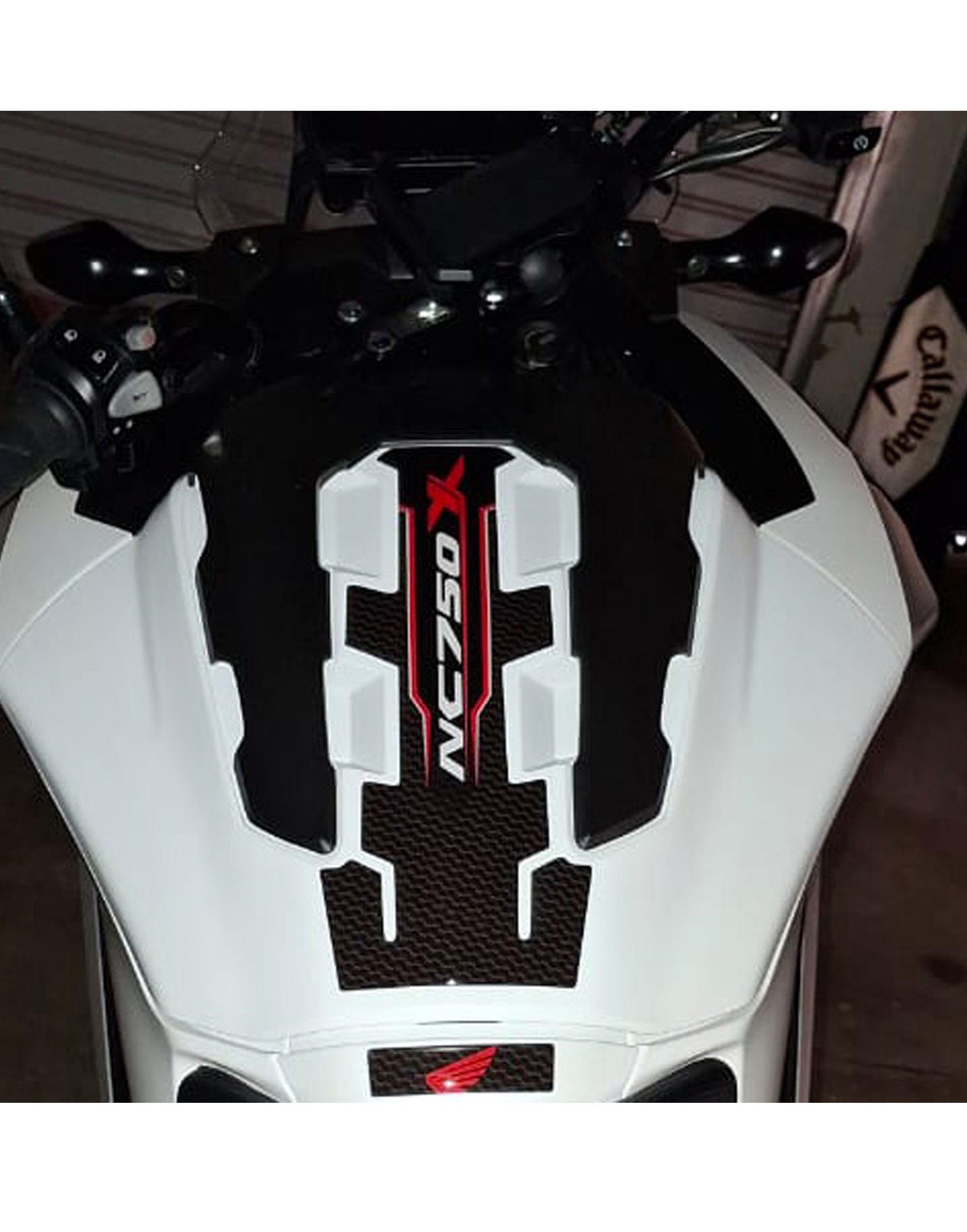 Honda NC 750 X Series, White and Black Carbon Fibre Protective Tank Pad. Universal Fit.