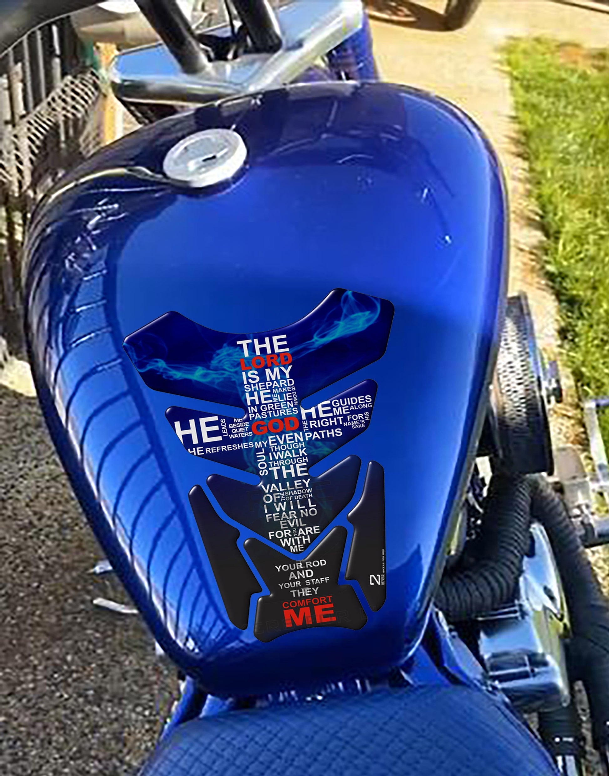 Motor Bike Tank Pad.  Psalm 23 tank pad protector.