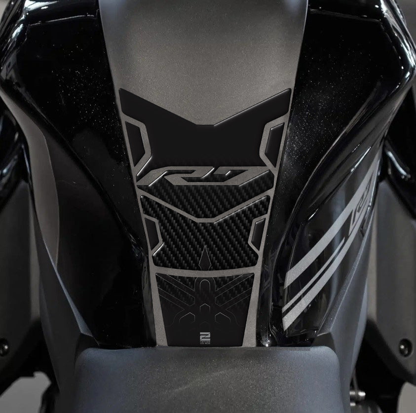 Yamaha R7 2021 -2024. Black Silver Grey and Carbon Fibre. Motor Bike Tank Pad Protectors.
