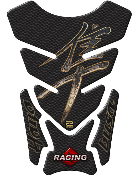 Suzuki Hayabusa Black, Carbon Fibre  and Gold Motor Bike Tank Pad Protector. 1999 - 2021. A universal fit Hayabusa tank pad.
