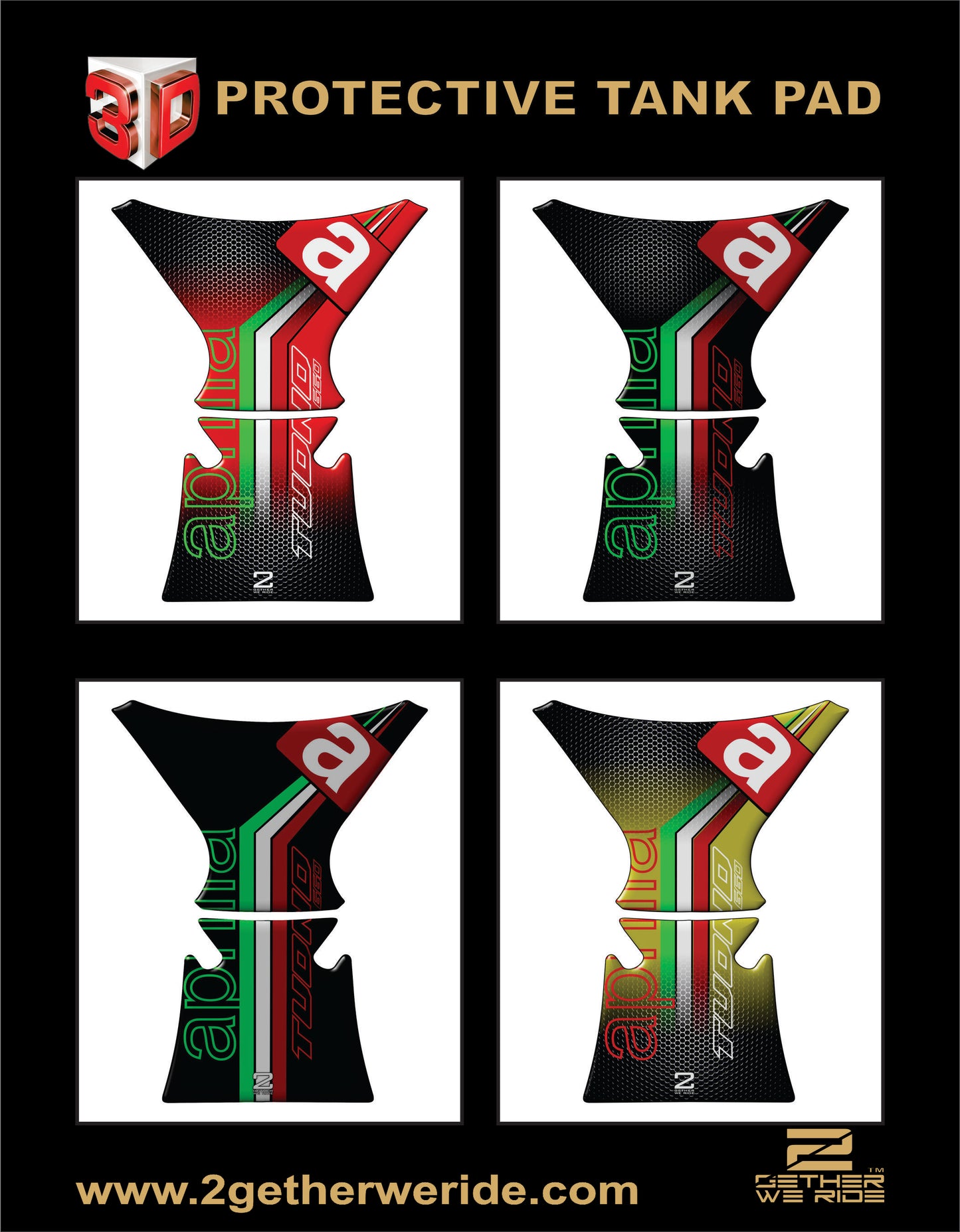 Aprilia &nbsp;RS 660 Factory Motor Bike Tank Pad . Black, Red and Black Carbon Fibre Universal Fit &nbsp;Bike Tank Pad / Protector 2023 -2025