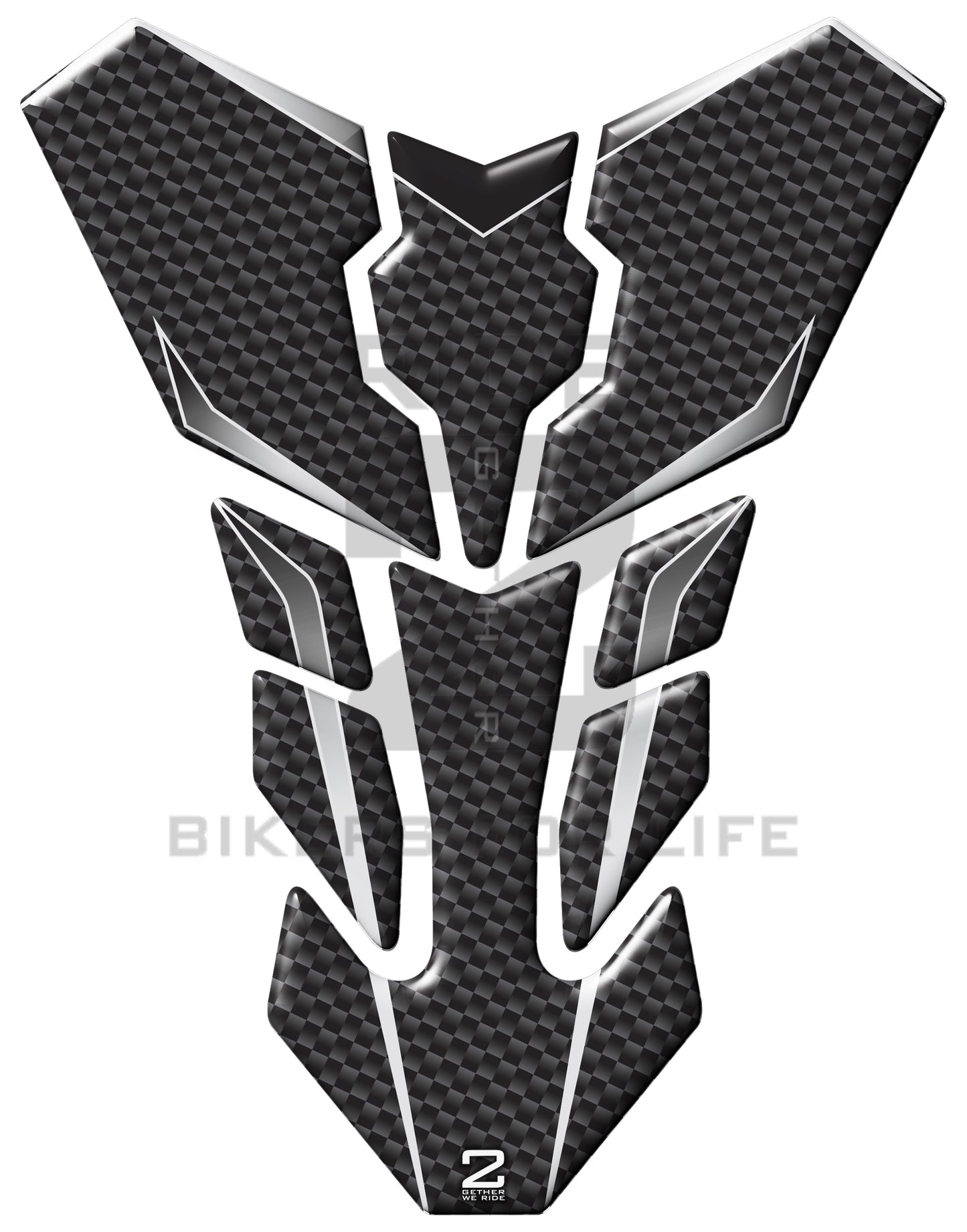 Universal Fit Black and Silver Carbon Fibre Motor Bike Tank Pad Protector. A Street Pad which fits most motorcycles.