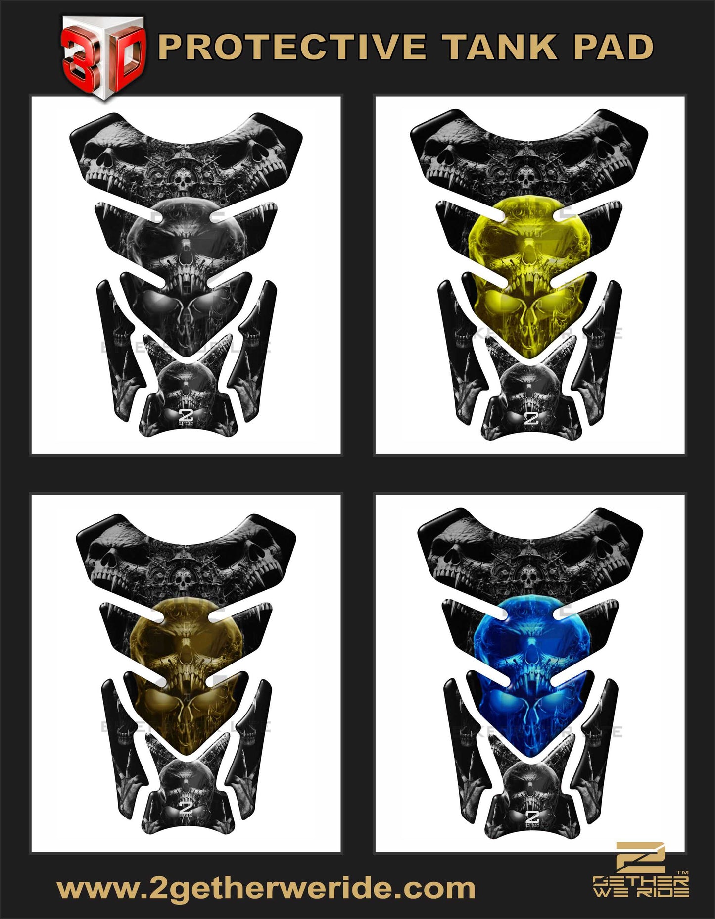 Green Bling Skull Motor bike Tank Pad Protector