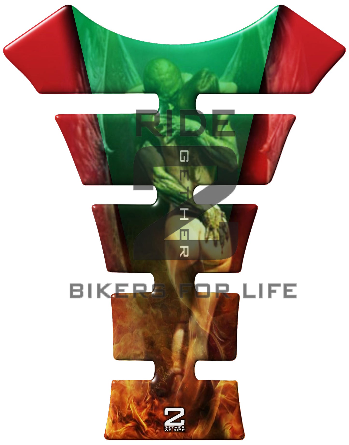 Universal Fit Green and Red Angelic Demon with Lady Tank Pad Protector. A Street Pad which fits most motorcycles.