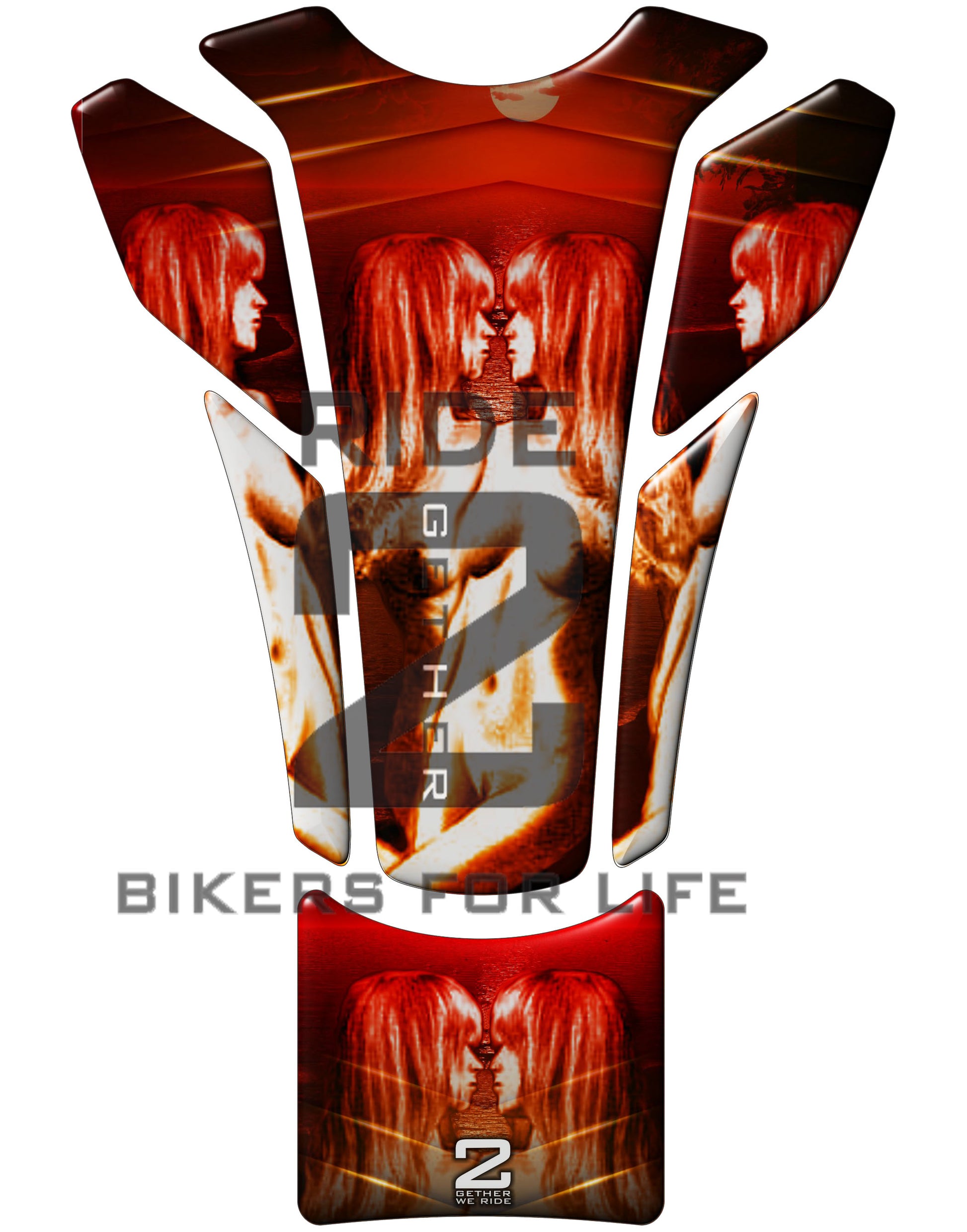 Universal Fit Red Kissing Twins Motor Bike Tank Pad Protector. A Street Pad which fits most motorcycles.