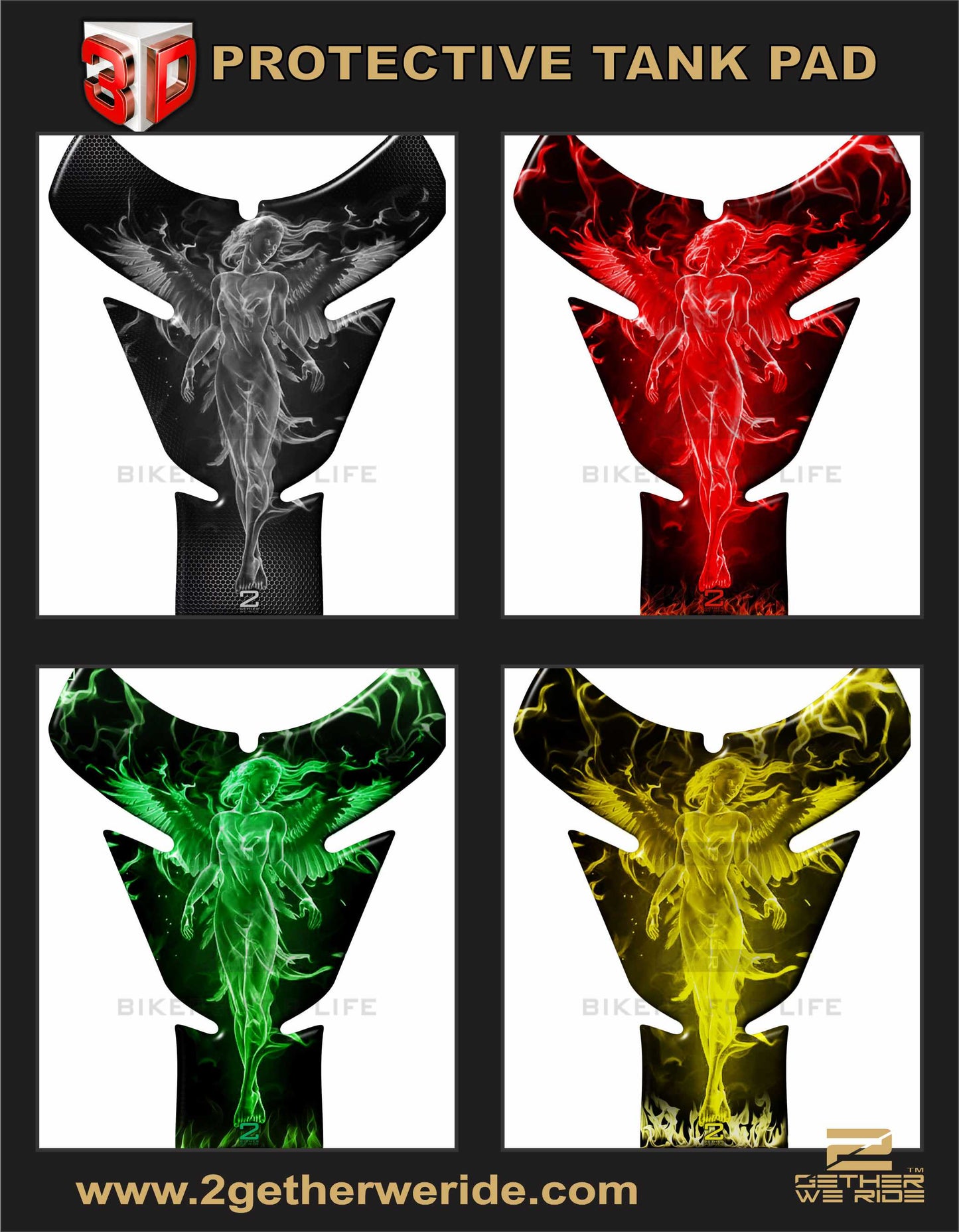 Yellow and Black Universal Fit Angelic Flaming Tank Pad Protector.