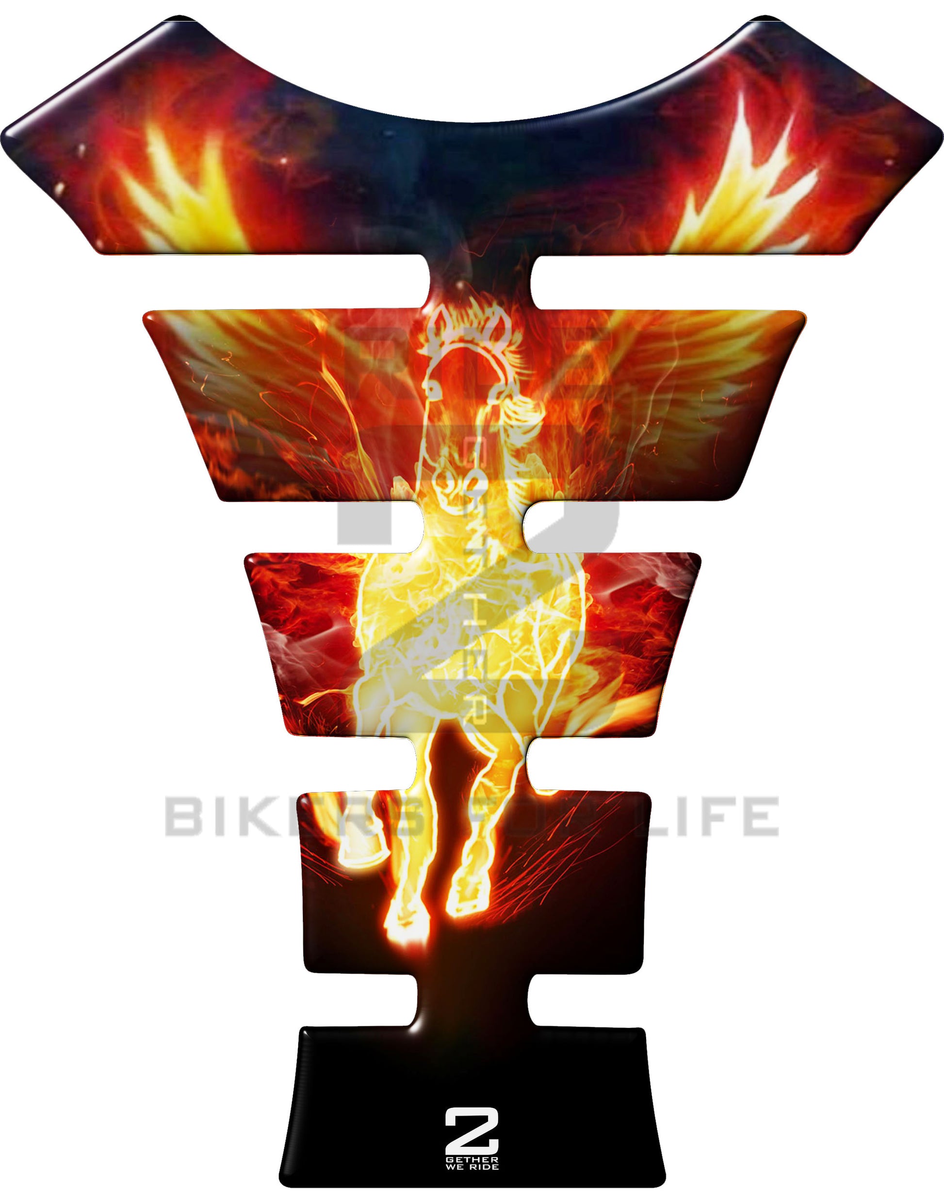 Motor Bike Tank Pad Protector. Fiery Flaming Horse. A Street Pad which fits most motorcycles.