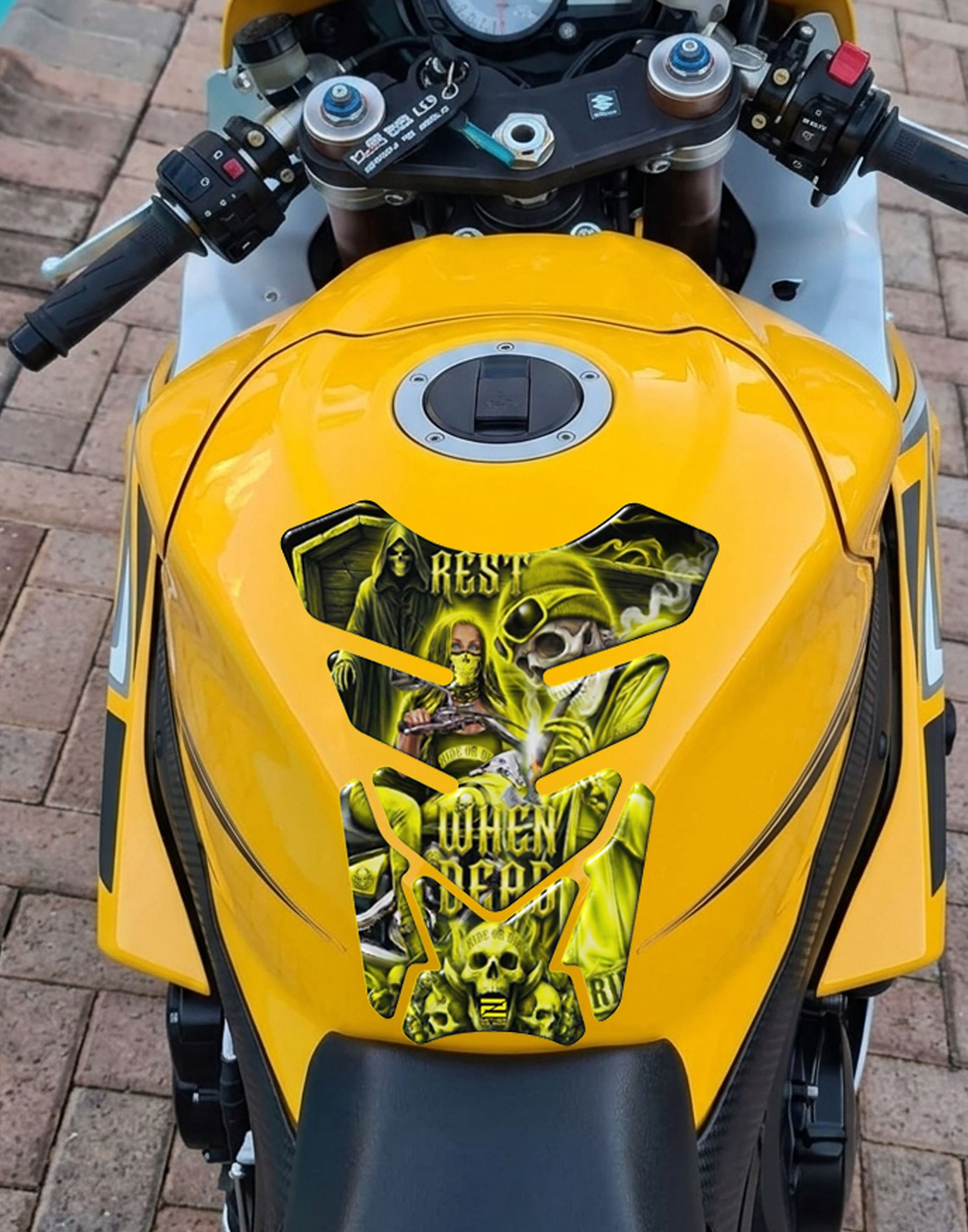 Ride or Die Yellow Motor cycle Tank Protector