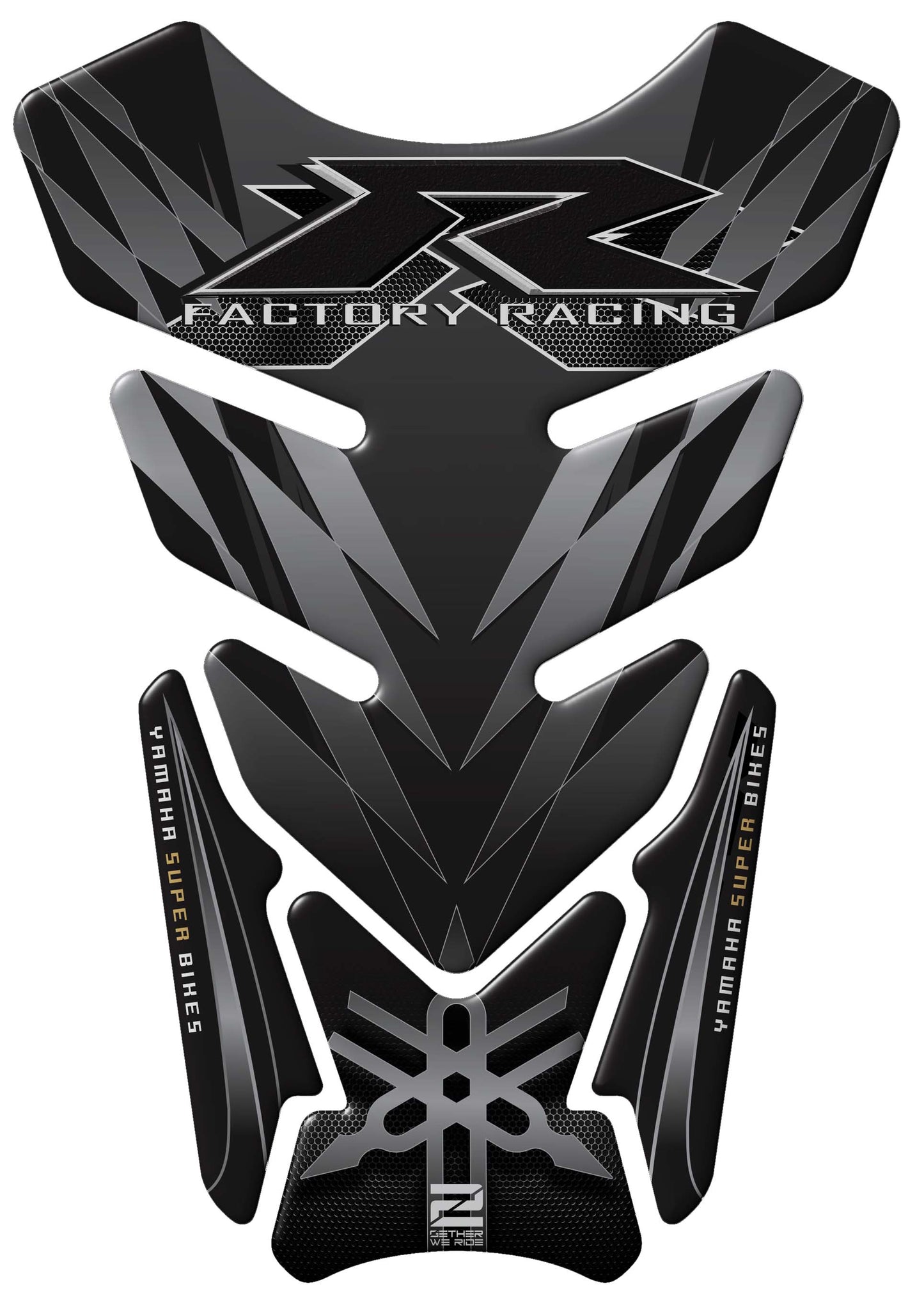 Yamaha Motor Bike Tank Pad. Black and Silver Factory Racing R Series Motor Bike Tank Pad Protector.