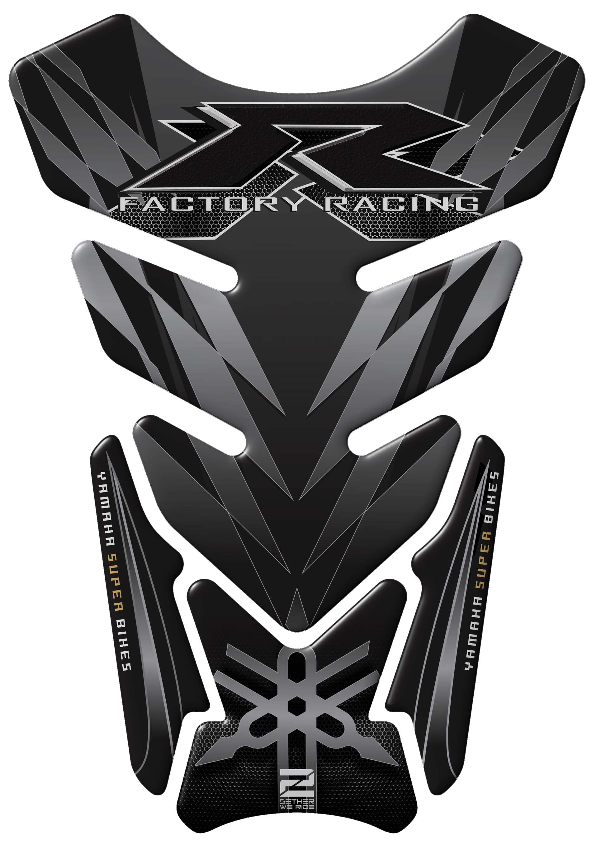 Yamaha Motor Bike Tank Pad. Black and Silver Factory Racing R Series Motor Bike Tank Pad Protector.