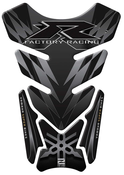 Yamaha Motor Bike Tank Pad. Black and Silver Factory Racing R Series Motor Bike Tank Pad Protector.