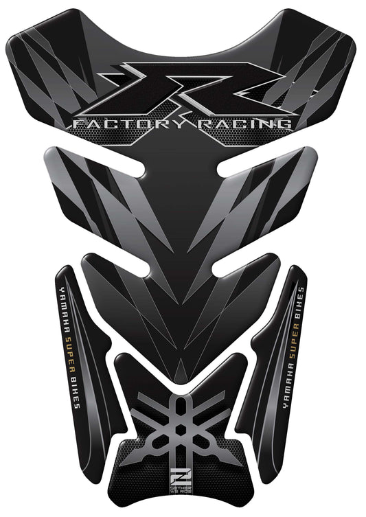 Yamaha Motor Bike Tank Pad. Black and Silver Factory Racing R Series Motor Bike Tank Pad Protector.