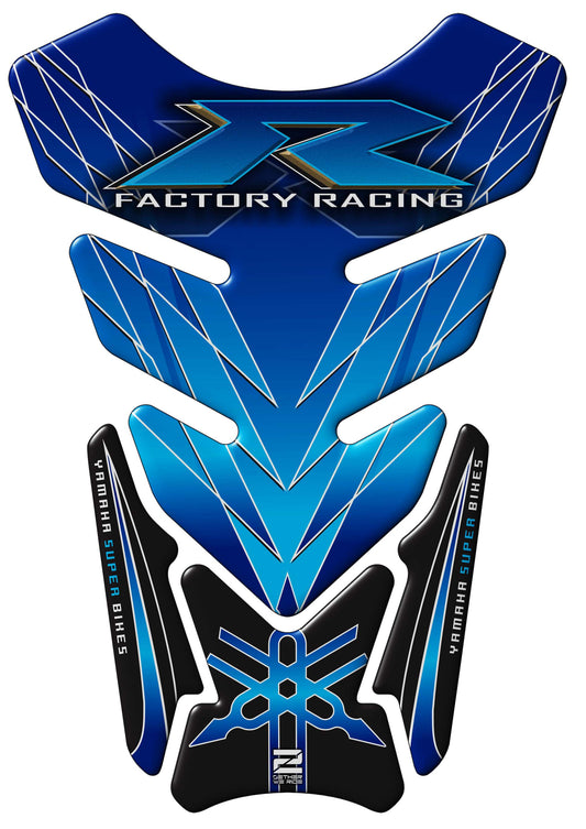 Yamaha Motor Bike Tank Pad. Blue and White Factory Racing R Series Motor Bike Tank Pad Protector.