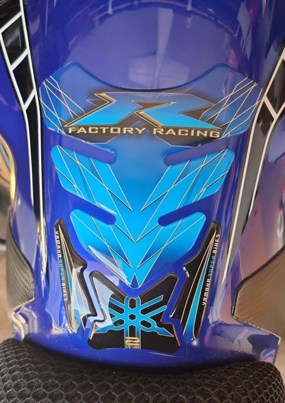 Yamaha Motor Bike Tank Pad. Blue and White Factory Racing R Series Motor Bike Tank Pad Protector.