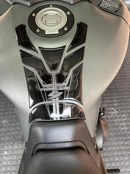 Yamaha Tracer 9 2021 -2023 MT Series. Black and Silver Motor Bike Tank Pad Protectors.  MT 09. 2021 -2023