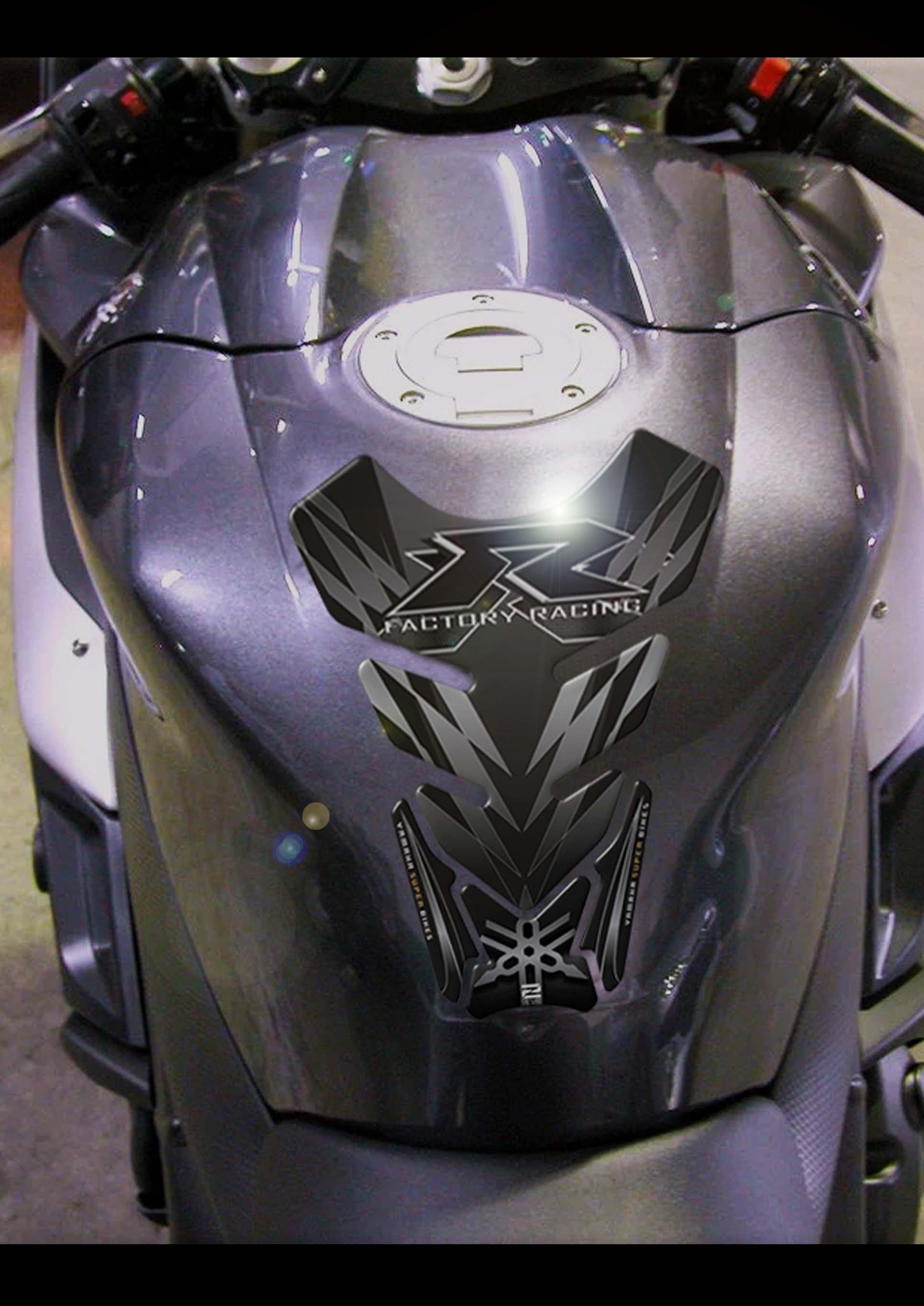 Yamaha Motor Bike Tank Pad. Black and Silver Factory Racing R Series Motor Bike Tank Pad Protector.