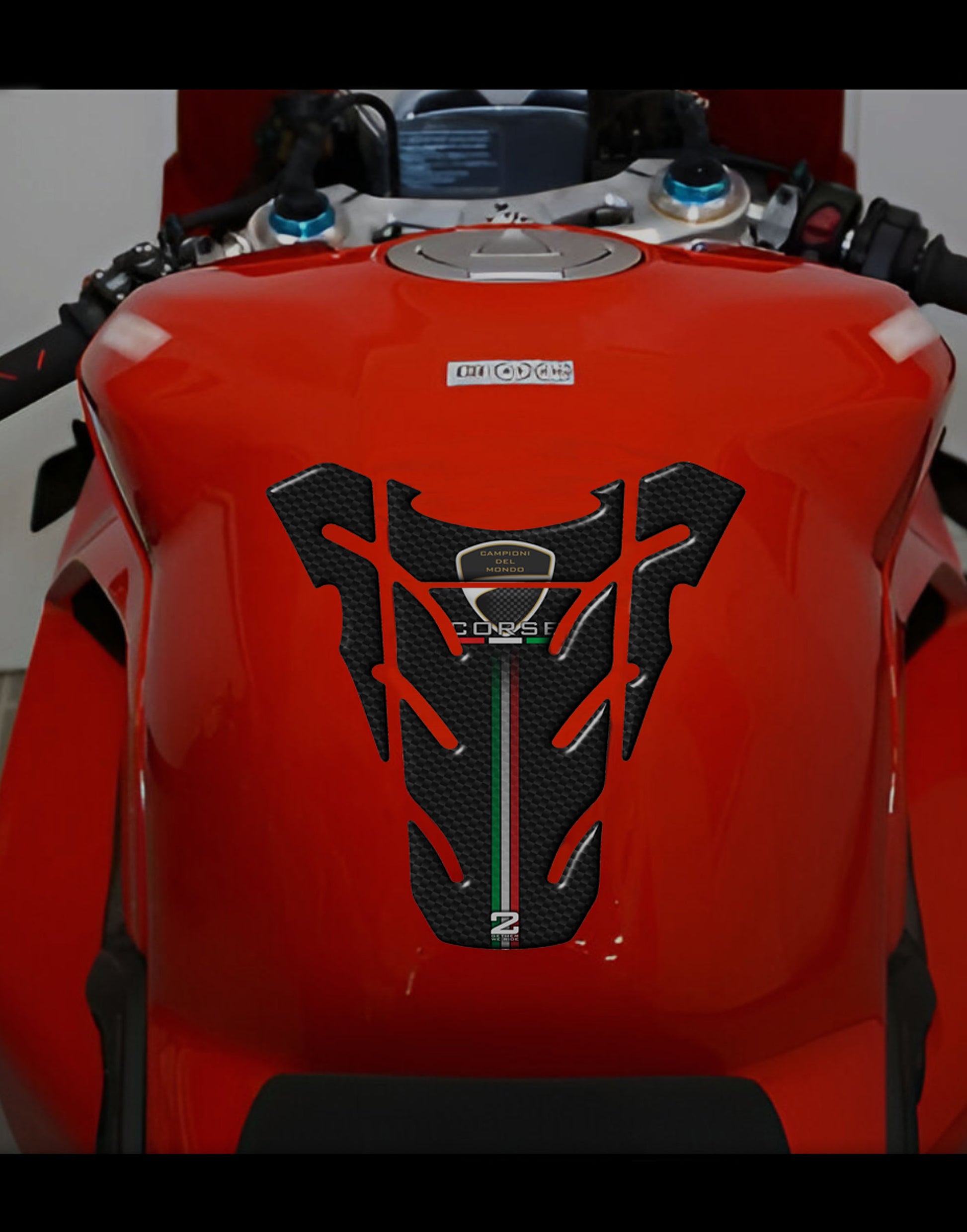Ducati Red, Black and CArbon Fibre Motor Bike Tank Pad Protector