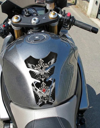 Motor Bike Tank Pad. Angelic Cross. God Speed,&nbsp;Blue.