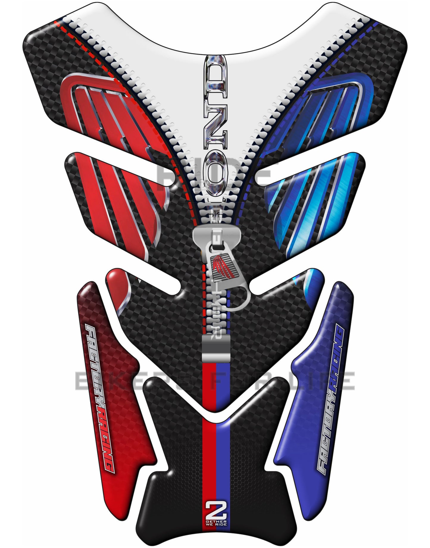 Honda White Red and Blue with Black Carbon Fibre and Chrome  Universal Tank Protector