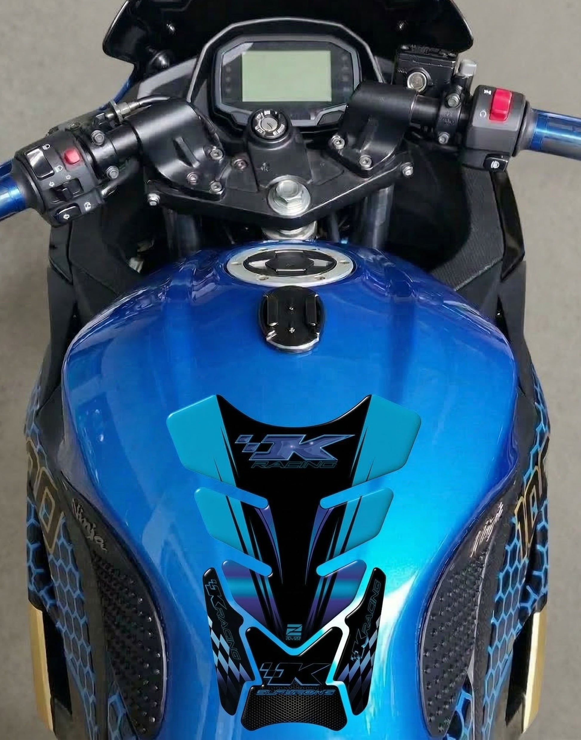 Kawasaki K Racing Grey and Black Carbon Fibre&nbsp; SuperBike Tank Pad / Protector