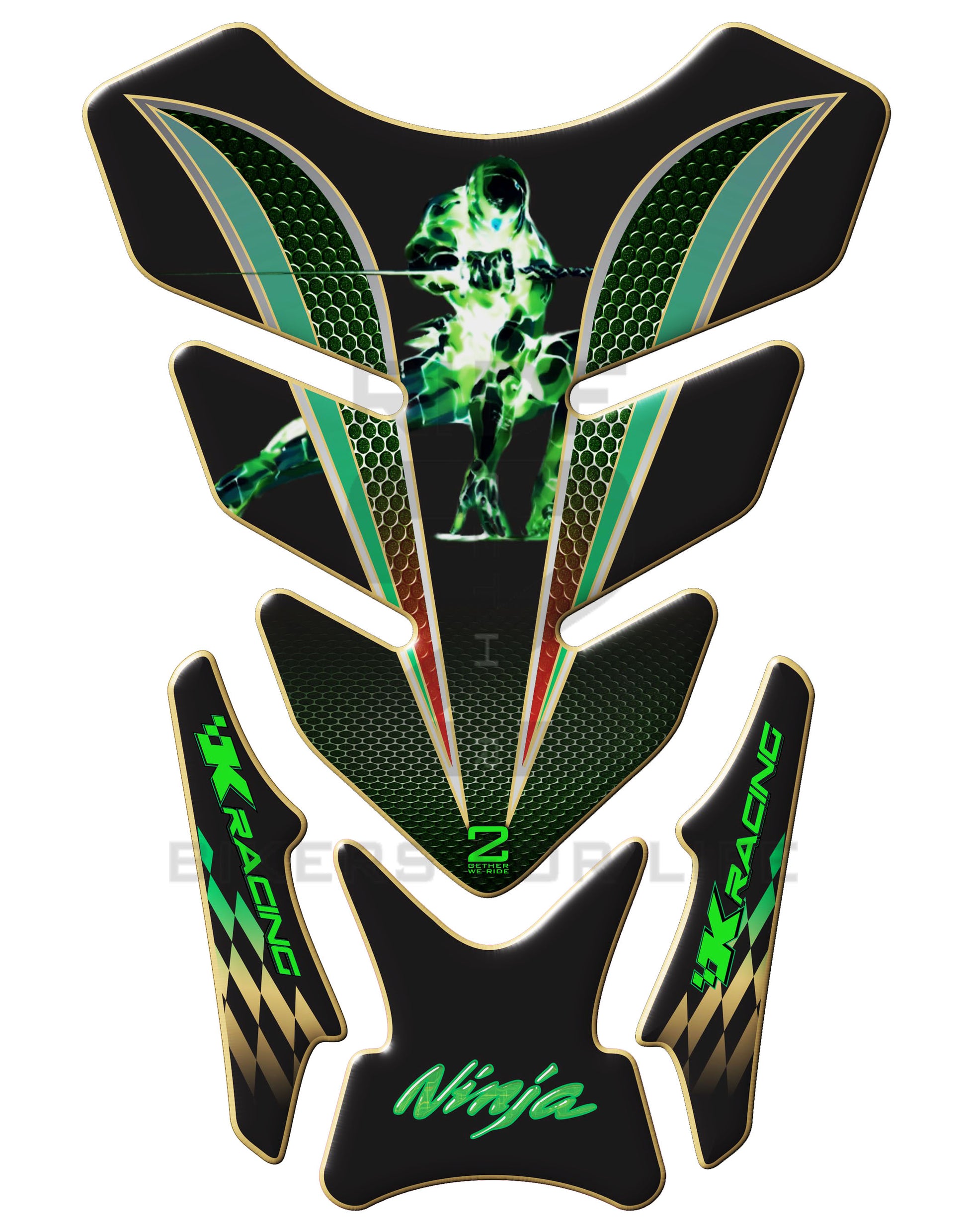 Kawasaki Ninja Green and Gold Motor Bike Tank Pad / Protector