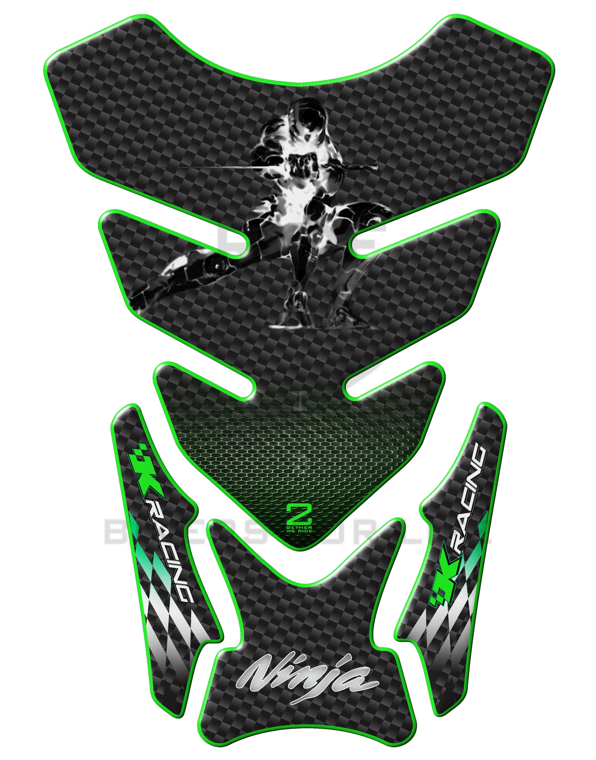 Kawasaki Ninja Black and White Carbon Fibre  K Racing Motor Bike Tank Pad / Protector