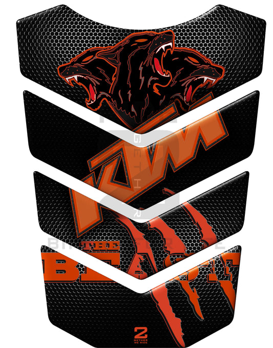 KTM - The Beast- Black Carbon Fibre Motor Bike Tank Pad. A universal tank pad which fit most KTM Motor Cycles.