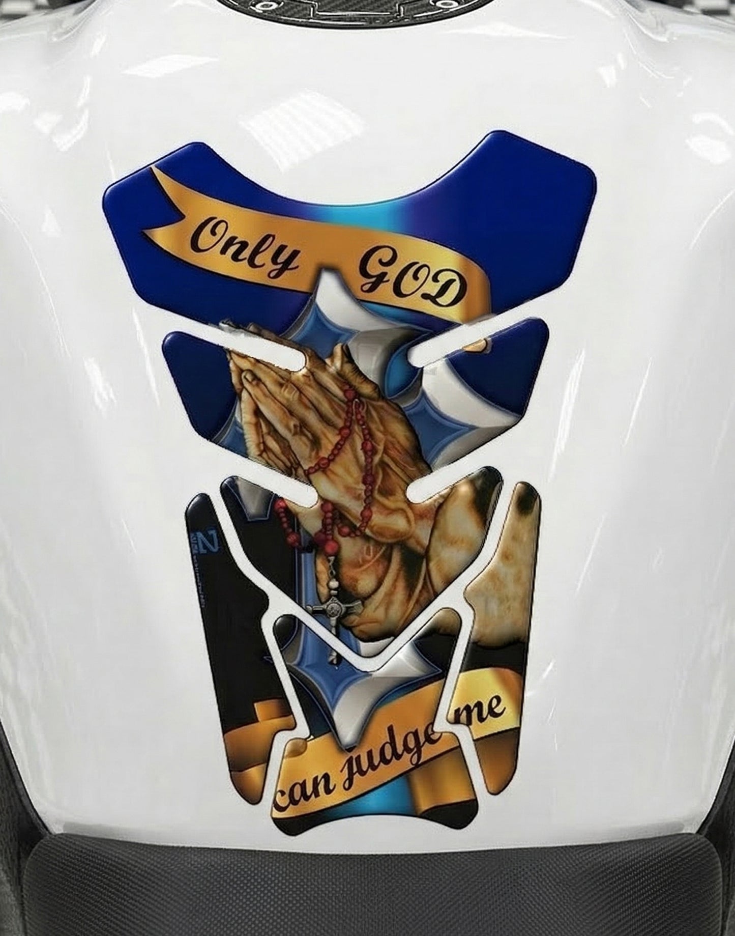 Motor Bike Tank Pad.  Christian tank pad protector.