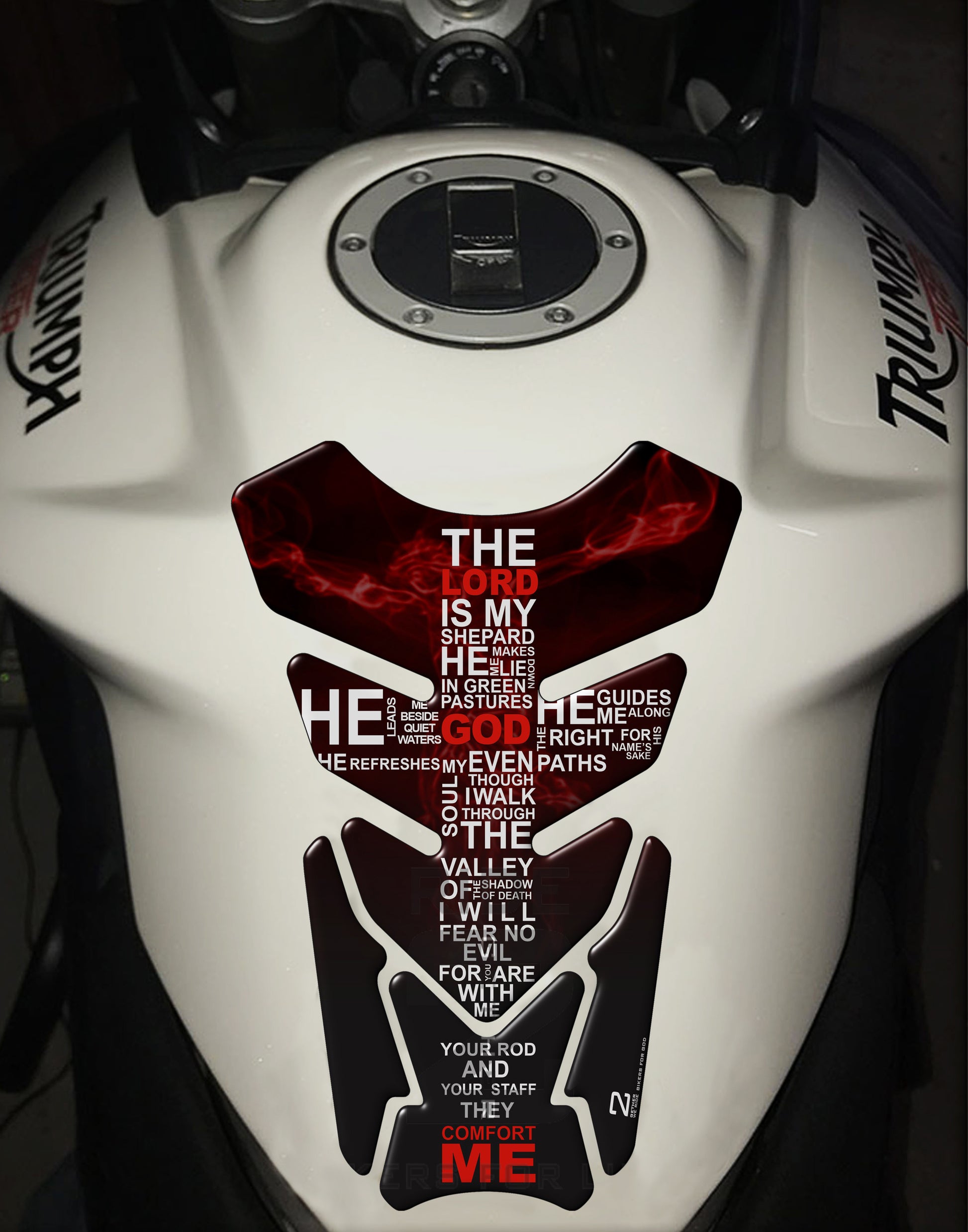 Motor Bike Tank Pad.  Psalm 23 tank pad protector.