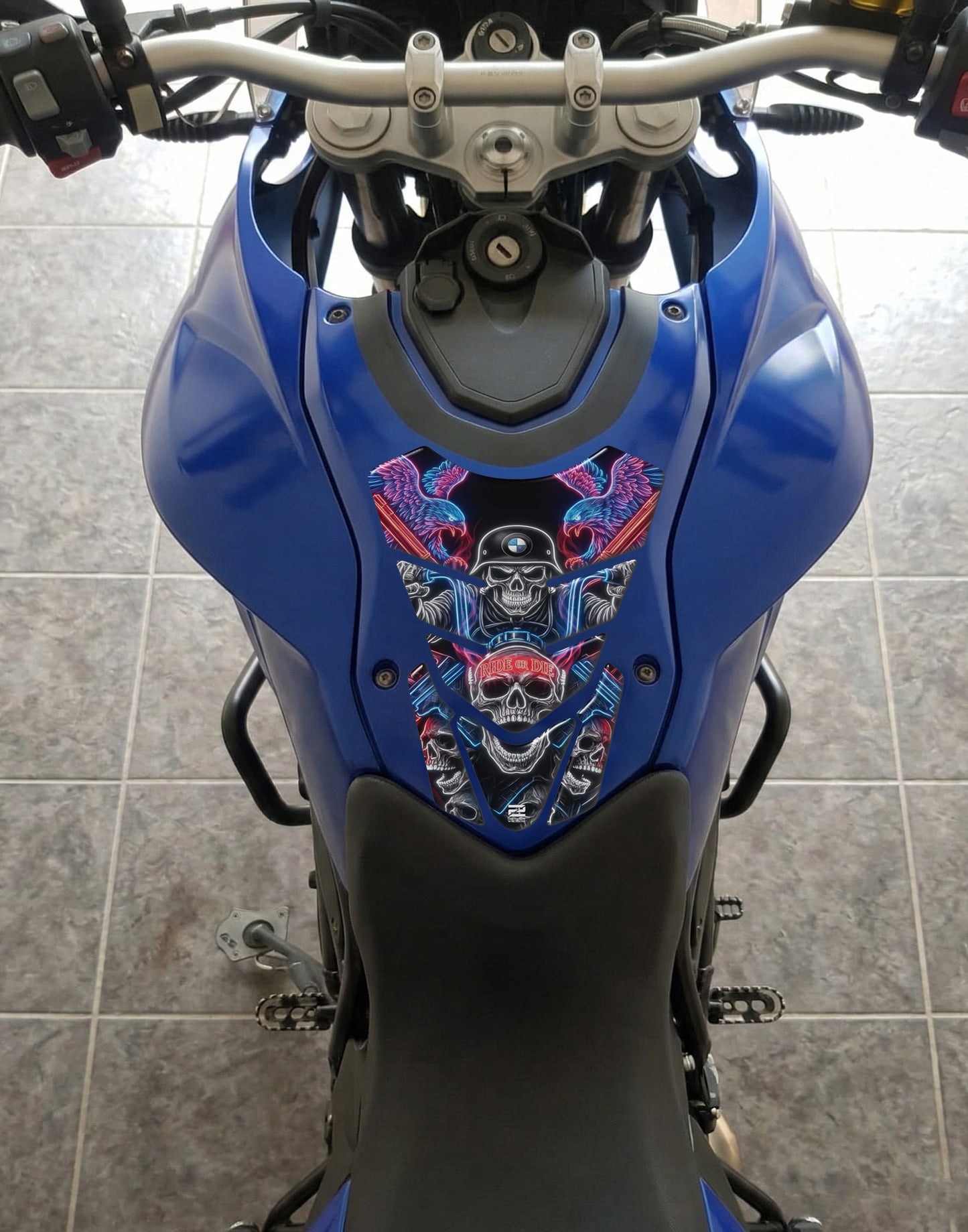 BMW Ride or Die Neon Glow  Motor Bike Tank Pad Protector.