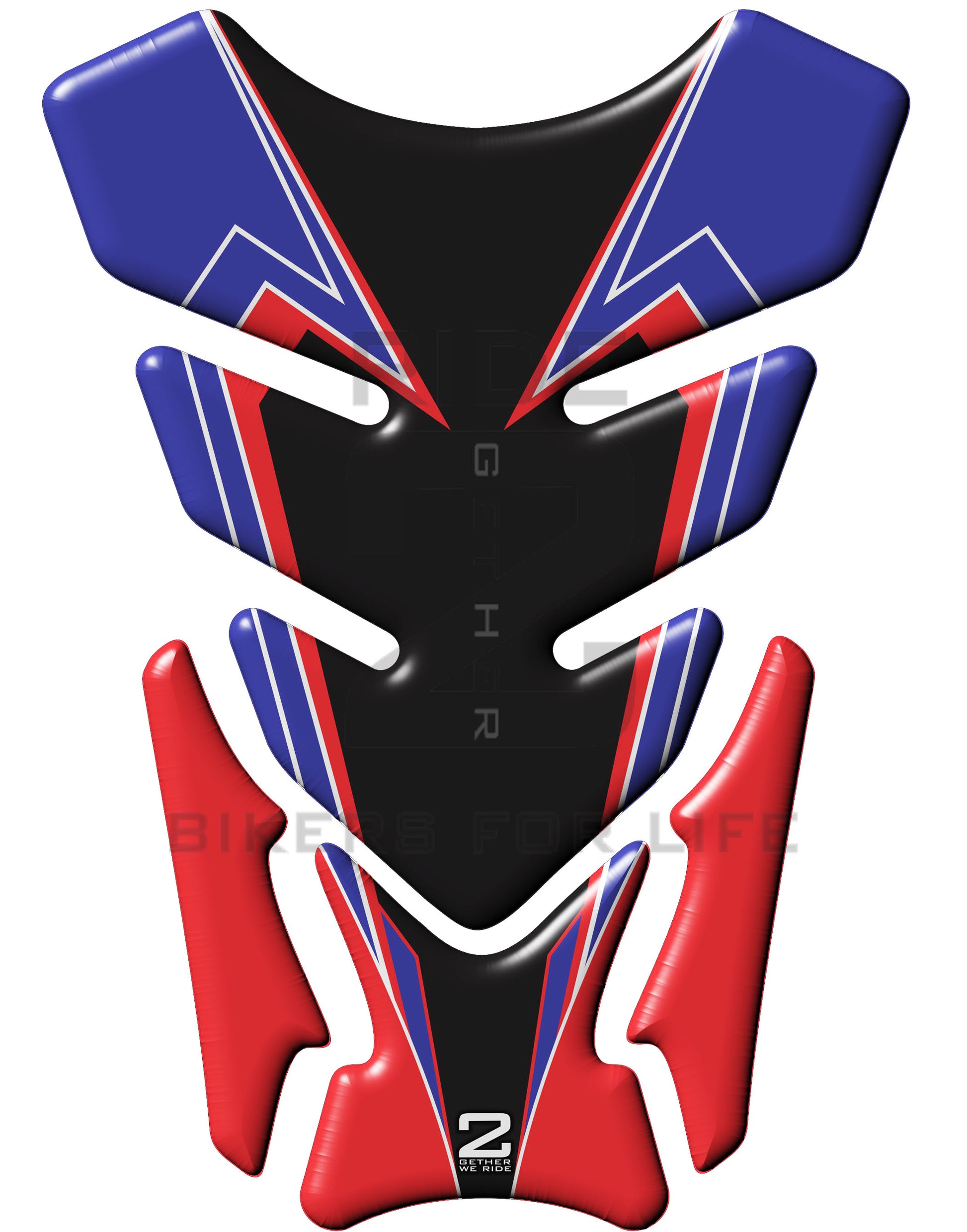 Universal Fit Black, Blue and Red Tank Pad Protector. A Street Pad which fits most motorcycles.