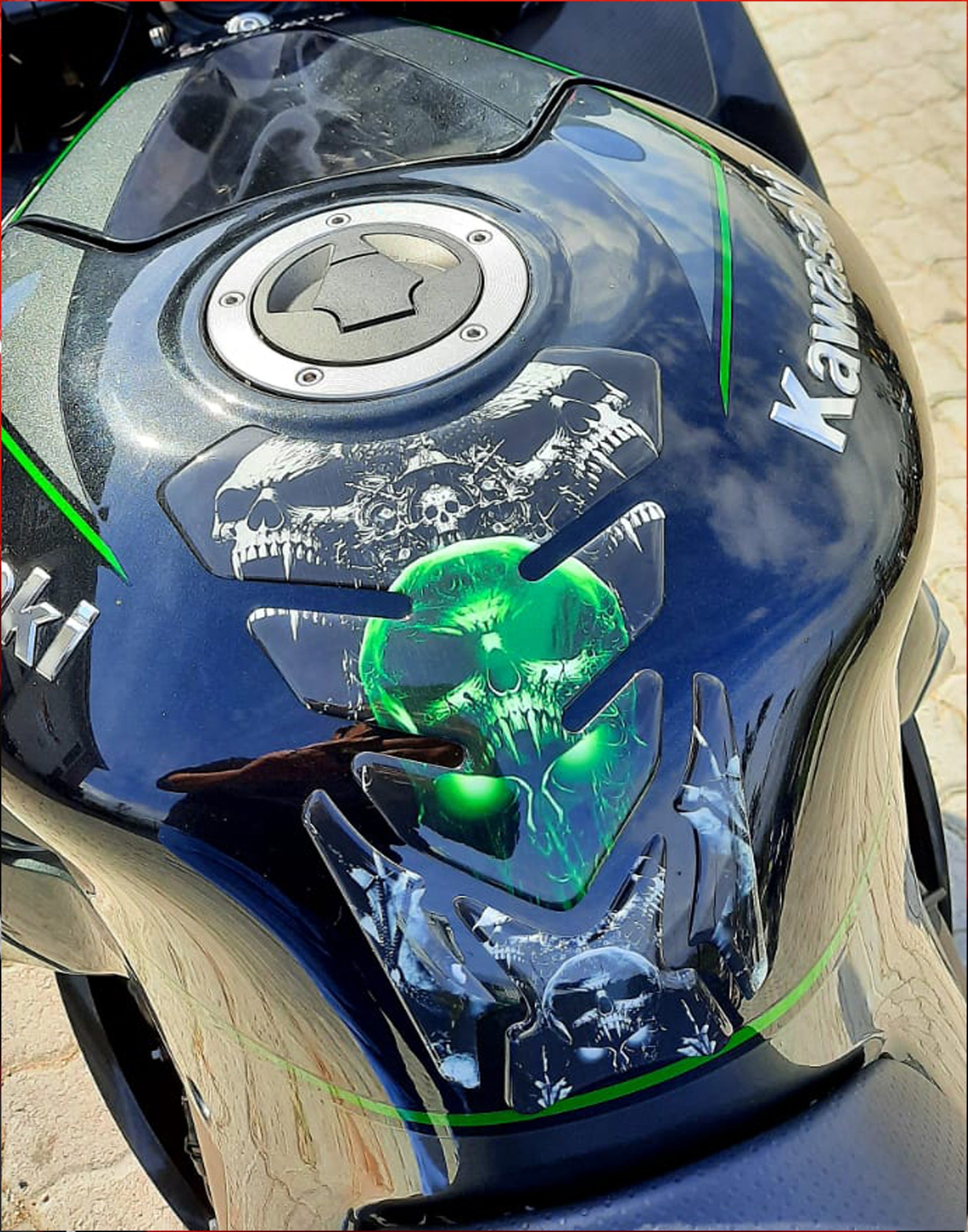 Green Bling Skull Motor bike Tank Pad Protector