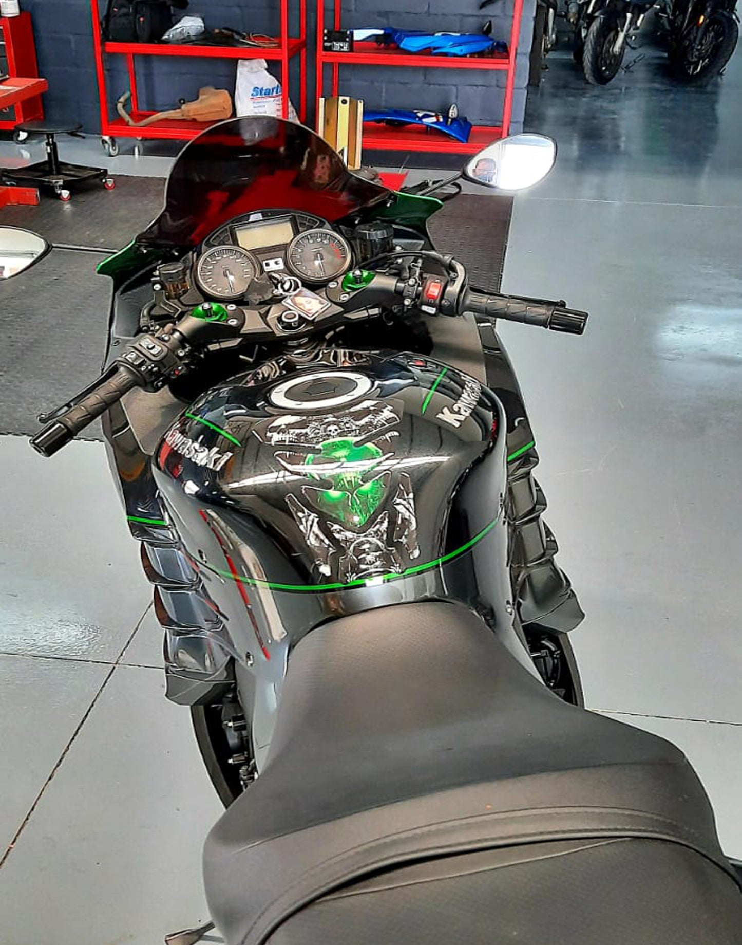 Green Bling Skull Motor bike Tank Pad Protector