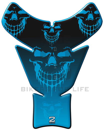 Universal Fit Blue Reaper Skull Motor Bike Tank Pad Protector. A Street Pad which fits most motorcycles.