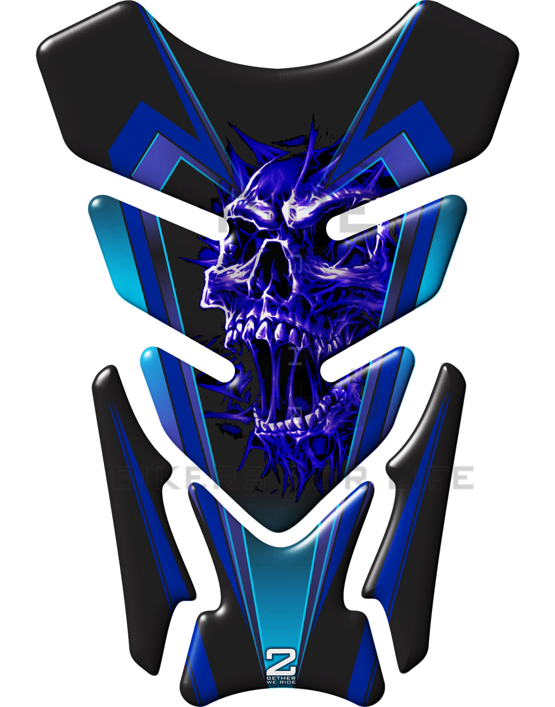 Universal Fit Blue Screaming Skull Motor Bike Tank Pad Protector. A Street Pad which fits most motorcycles.