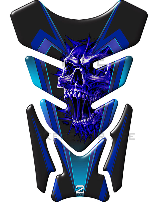 Universal Fit Blue Screaming Skull Motor Bike Tank Pad Protector. A Street Pad which fits most motorcycles.