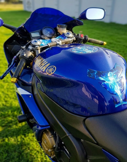 Blue and Black Angelic Flaming Tank Pad Protector.