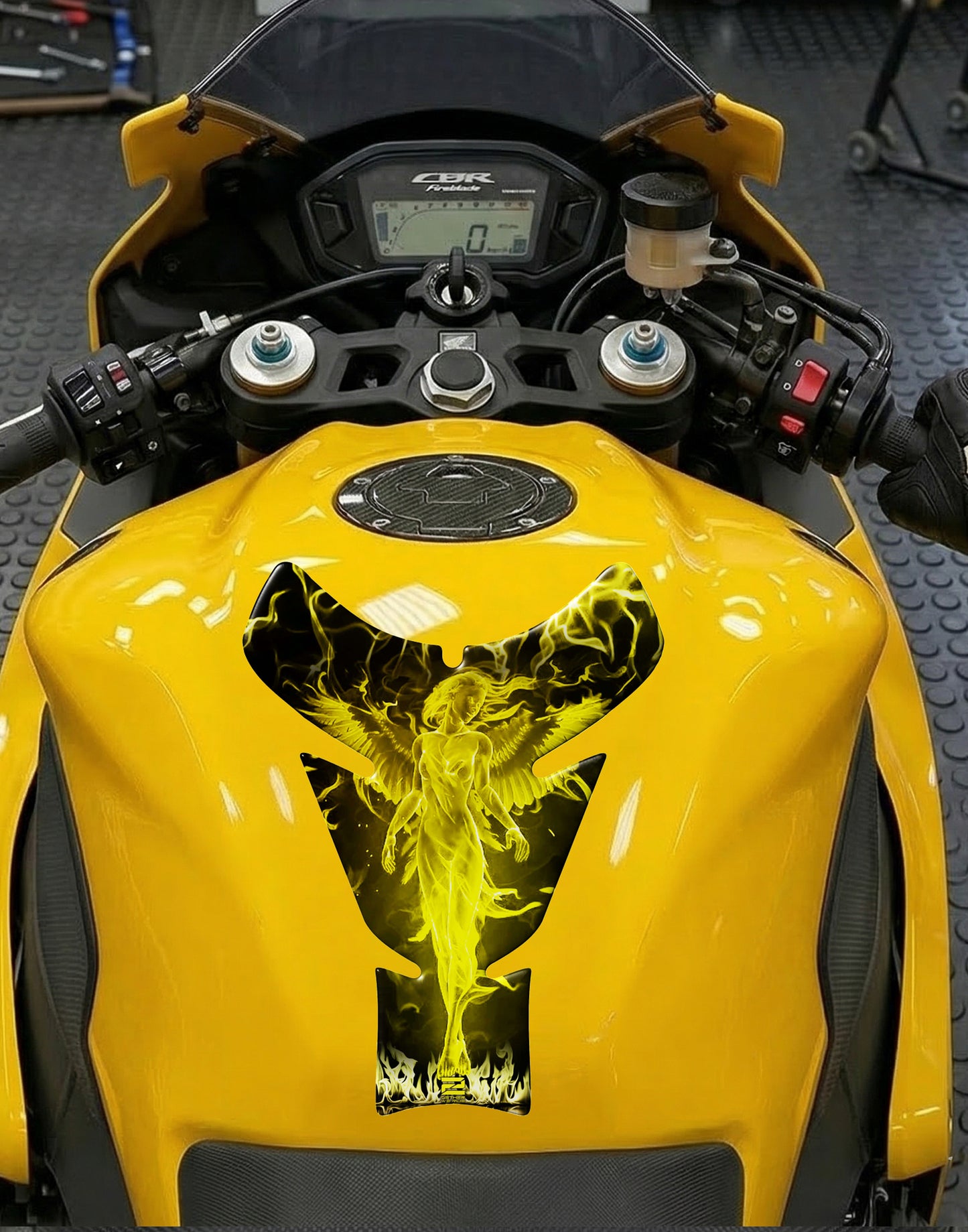Yellow and Black Universal Fit Angelic Flaming Tank Pad Protector.