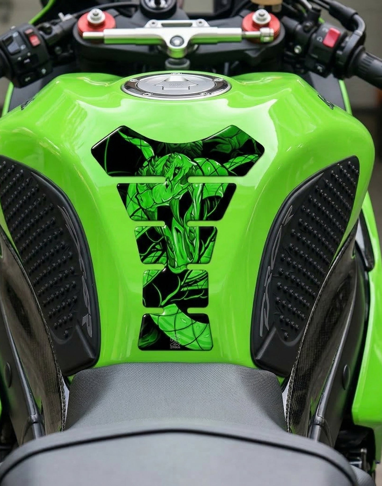 Black and Green Viper motor bike Tank Pad protector