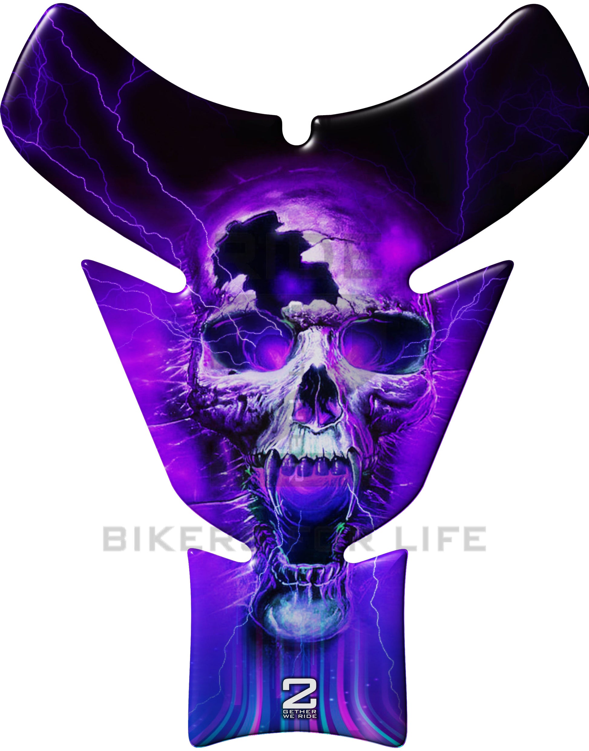 Universal Fit Blue and Purple Skull Motor Bike Tank Pad Protector. A Street Pad which fits most motorcycles.