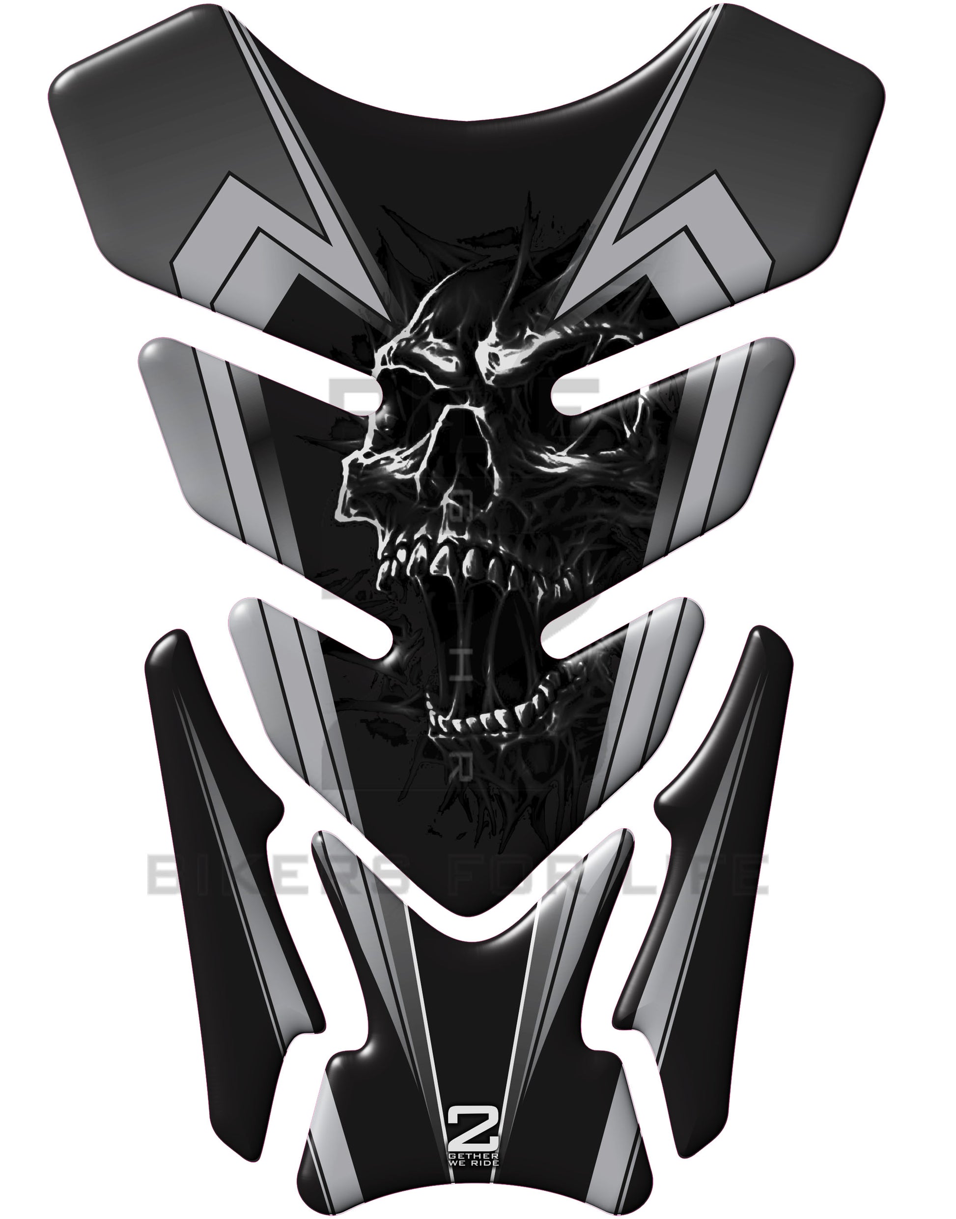 Universal Fit Black Screaming Skull Motor Bike Tank Pad Protector. A Street Pad which fits most motorcycles.