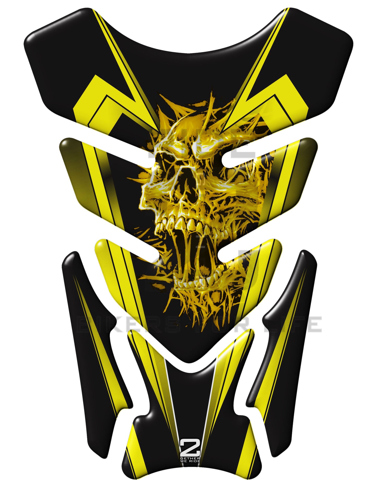 Universal Fit Yellow Screaming Skull Motor Bike Tank Pad Protector. A Street Pad which fits most motorcycles.