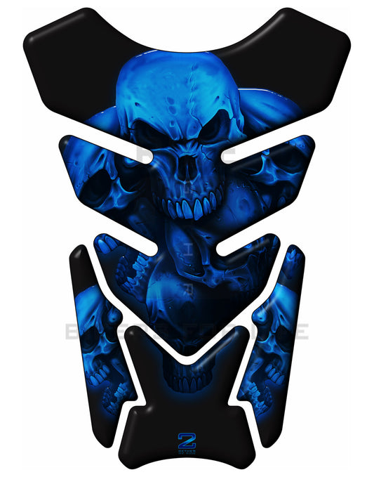 Universal Fit Blue and Black Skull Tank Pad Protector. Aprilia, BMW, Ducati, Honda, Kawasaki, KTM, MV Agusta, Royal Enfield, Suzuki, Triumph, Yamaha