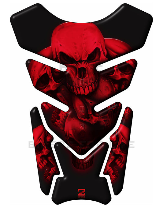 Universal Fit Red and Black Skull Tank Pad Protector. Aprilia, BMW, Ducati, Honda, Kawasaki, KTM, MV Agusta, Royal Enfield, Suzuki, Triumph, Yamaha